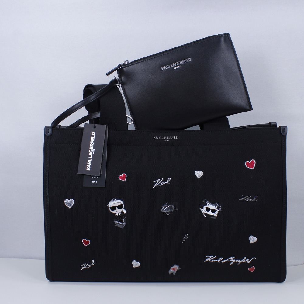 Karl Lagerfeld Paris 2-in-1 Canvas Tote Bag with Removable Pouch – NWT